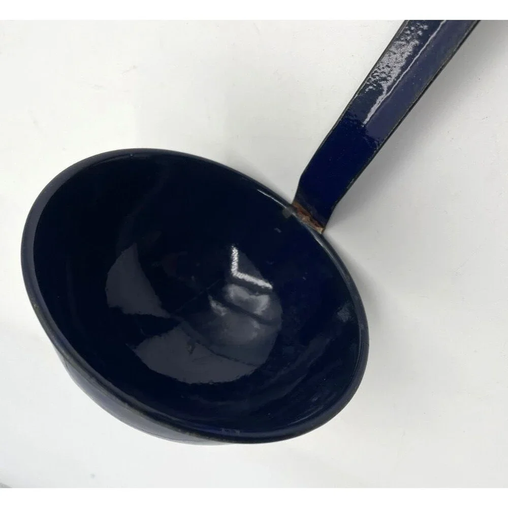 Vintage Enamel Ladle Large Blue Dipper Scoop 11 1/2